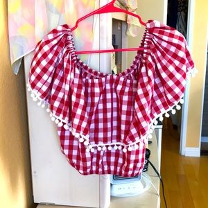 Hearts and Found red gingham Bardot top